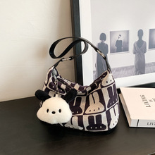 女包2024新款单肩包韩版时尚甜美手提包尼龙布洋气兔子印花腋下包