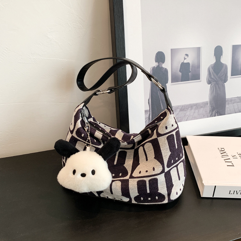 女包2024新款单肩包韩版时尚甜美手提包尼龙布洋气兔子印花腋下包