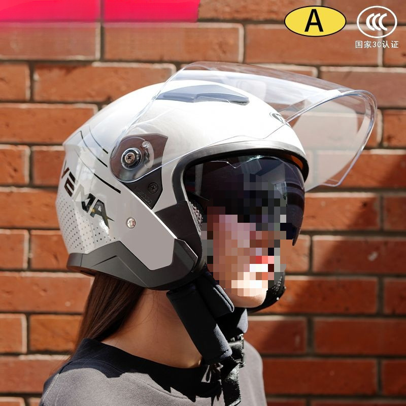 Universal 3C Certified Mustang Electric Motorcycle Helmet, Summer Sunscreen, Dual Visor (Auto Parts and Accessories) - with-clear-lens