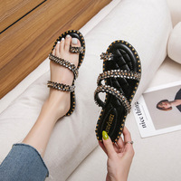 Slippers for Women's Summer Outwear 2024 New   Fashion Fairy Style Fashionable Flat Bottom Water Diamond Slippers for Women in Large Sizes 41-43