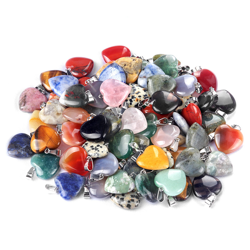 Colgante de corazón de ágata natural de 20 mm, piedras semipreciosas multicolor, venta directa de fábrica