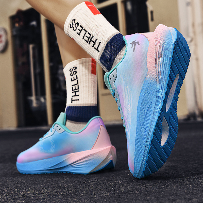 National Tide realmente explosiva suela suave amortiguación rebote carreras zapatos para correr hombres y mujeres de todo fósforo suela gruesa antideslizante pareja zapatos deportivos de tablero de carbono