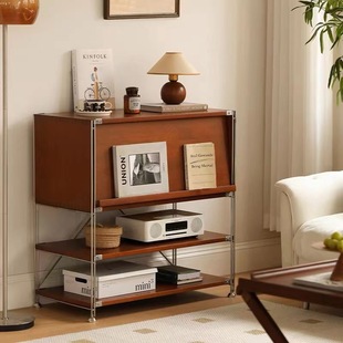 Solid Wood Vintage Magazine Cabinet Bookshelf Nordic Simple Living Room Storage Cabinet Bookcase Side Cabinet Bedroom Storage Rack Display J ✧