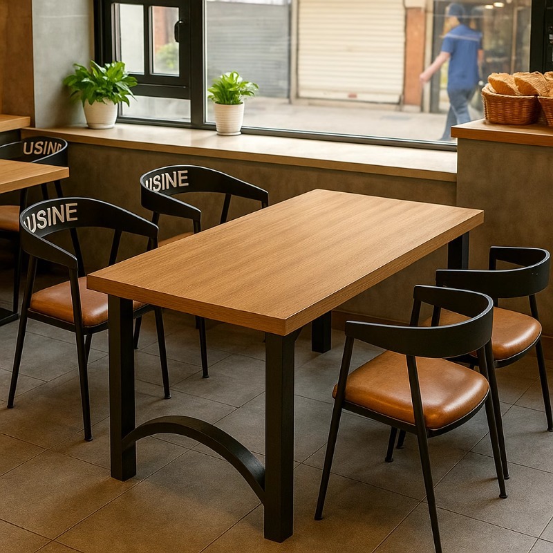 Mingzheng Furniture Factory Wrought Iron Dining Table and Chair Combination Commercial Restaurant Hotel Special Table Rectangular Table Coffee Shop Rest