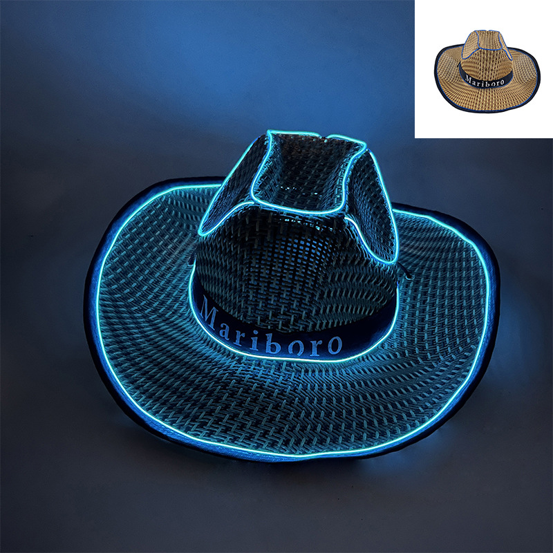 Sombreros de caballero occidental hombres y mujeres sombreros de paja LED sombreros de vaqueros luminosos espectáculo de fiesta LED sombreros de vaqueros de perlas luminosas