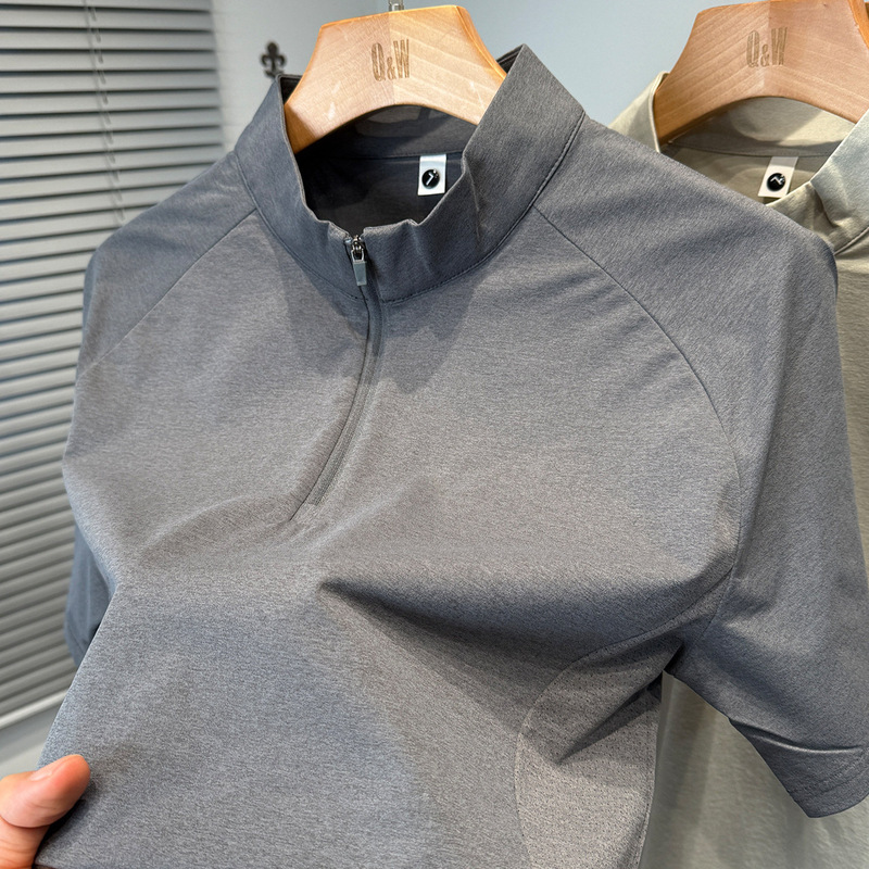 2026 Short-Sleeved T-Shirt for Men, New Summer Style, Sports and Leisure Zipper Stand-Up Collar, Men's Breathable Top with Splicing 2026 Short-Sleeved T-Shirt for Men, New Summer Style, Sports and Leisure Zipper Stand-Up Collar, Men's Breathable Top with Splicing