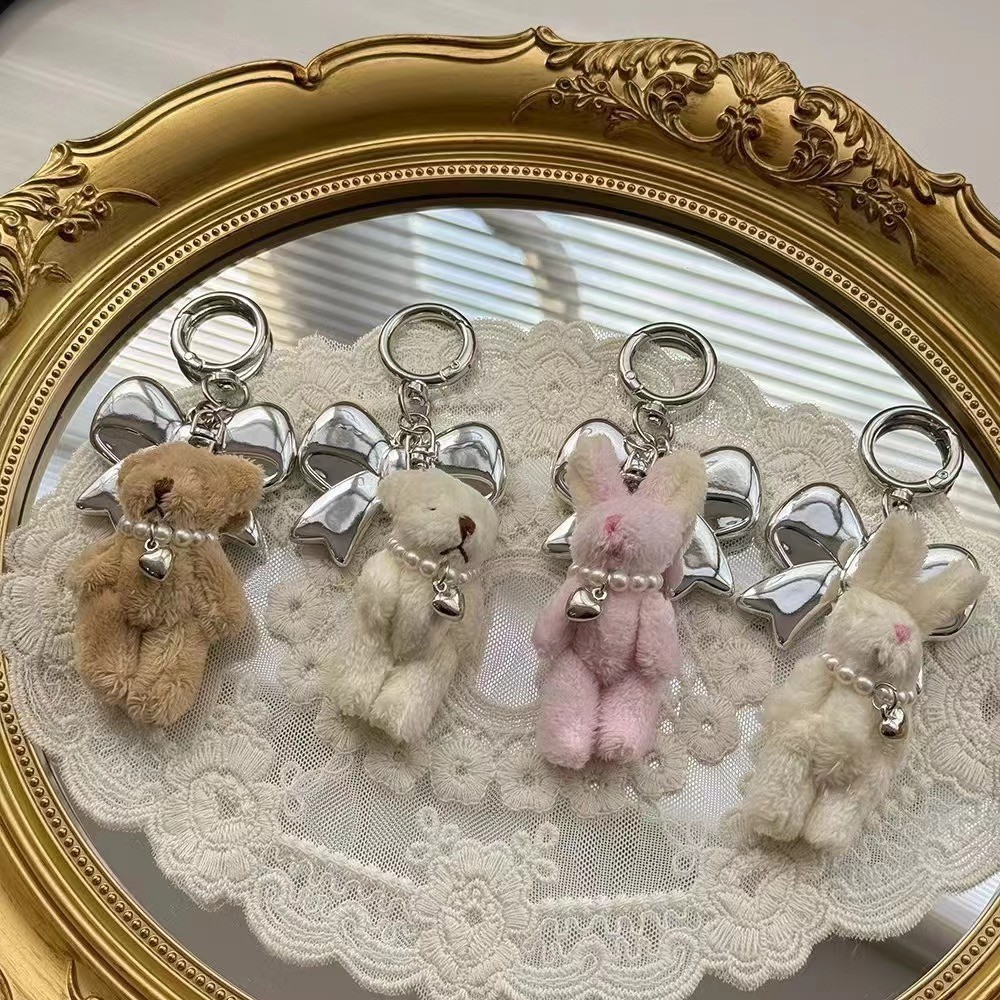 Coreano coreano dulce perla oso amor llavero de automóvil conejo auriculares colgantes bolsos de teléfono móvil colgantes