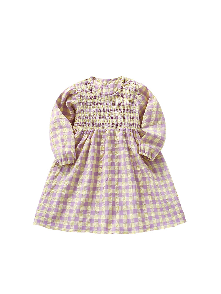 En stock malwee falda de los niños del otoño nuevos europeos y americanos casual Plaid cuello redondo vestido la muchacha