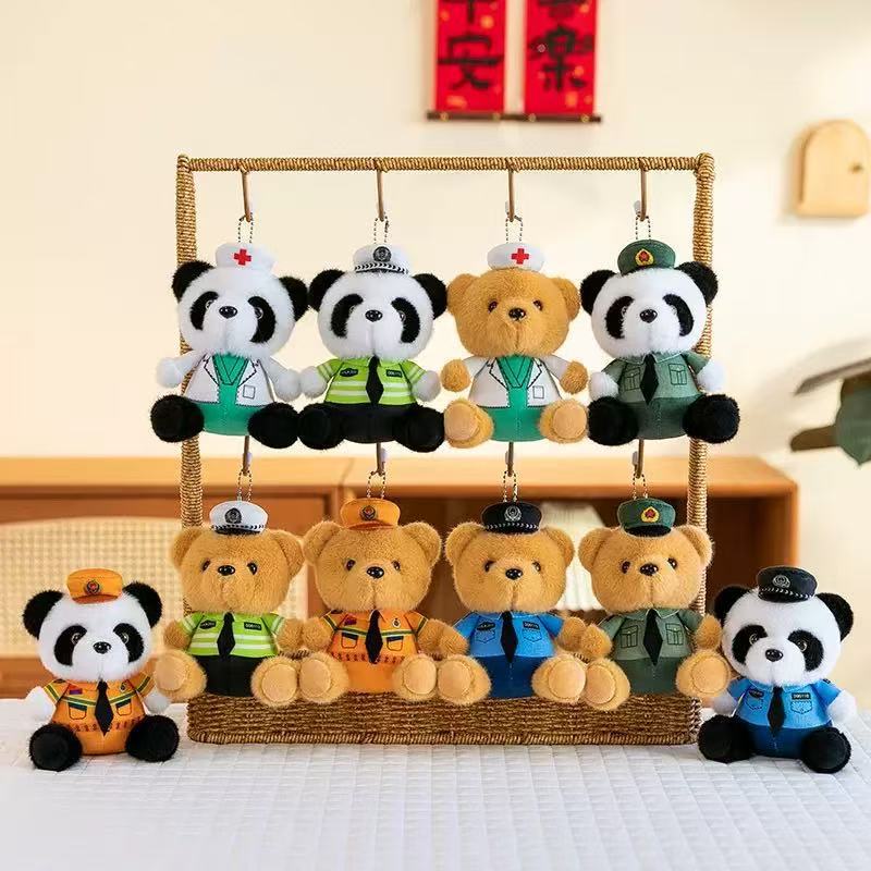 Policía de bomberos en línea oso muñeca colgante muñeca montada en hierro juguetes de peluche oso Teddy colgante de policía de tráfico llavero