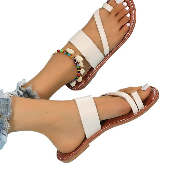 Flat Slippers For Women 2023 Spring New Solid Color Round Toe Slip-On Outdoor Casual Large Size Sandals_vogvips.com
