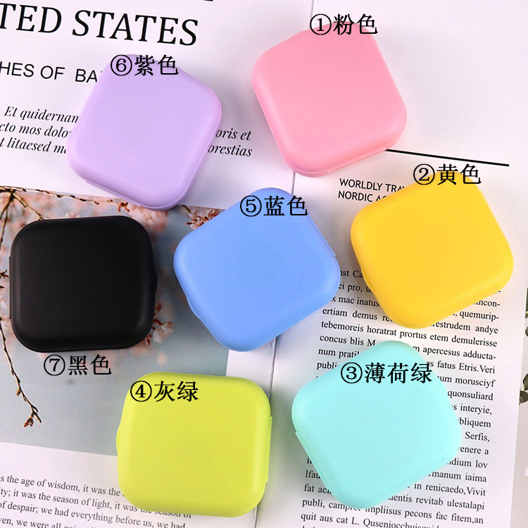 Nueva caja de lentes de contacto de color caramelo con espejo, caja de lentes de contacto de belleza de color sólido pequeña y portátil, caja de cuidado de lentes de contacto
