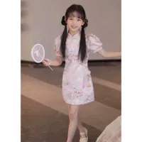 Платье для девочек Cheongsam Летнее новое китайское сладкое платье принцессы для детей в китайском стиле девушка юбка с короткими рукавами
