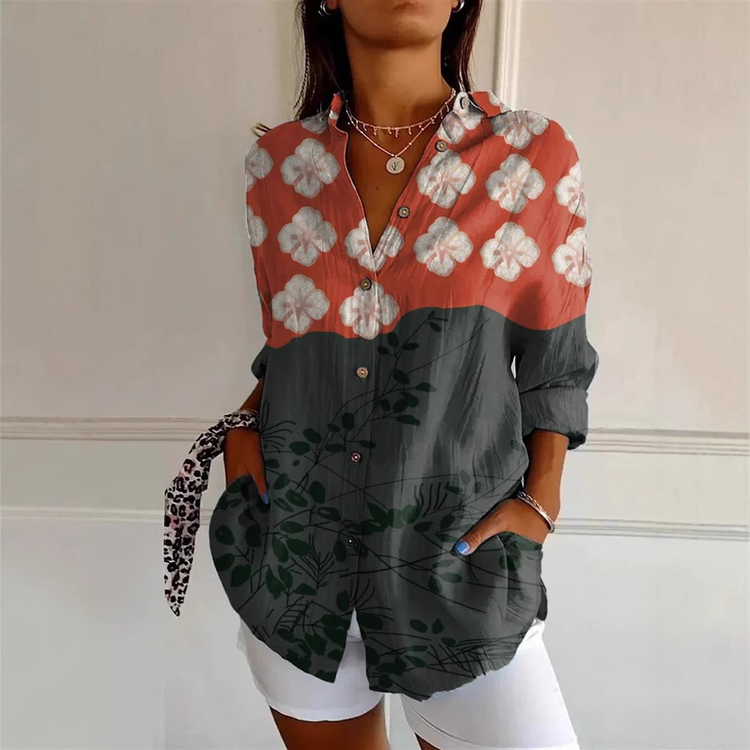 (2개) 우아한 긴 소매 여성 셔츠 여성 3D 인쇄 여름 캐주얼 라 느슨한 셔츠 큰 크기 탑