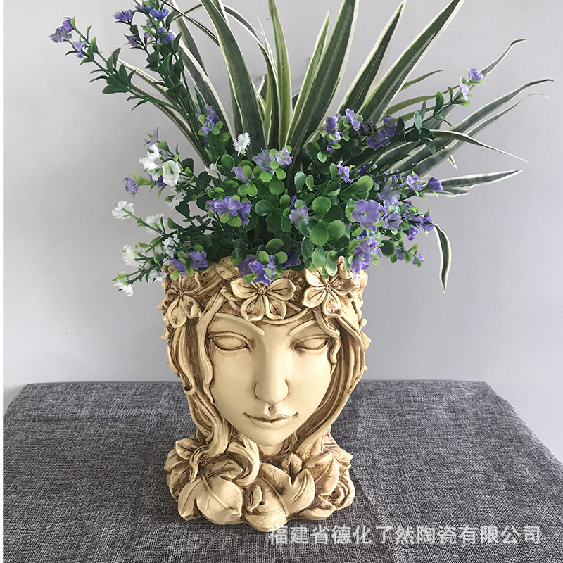 树脂仿人物植物多肉花盆 创意树脂女神花插 家居摆件树脂工艺品