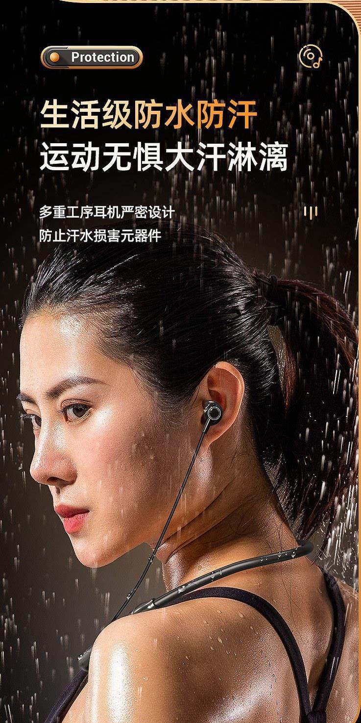 Wireless Bluetooth earphones, neck-mounted, for sports and gaming, with large battery capacity and long standby time, compatible with Huawei, VIVO, Apple, and OPPO