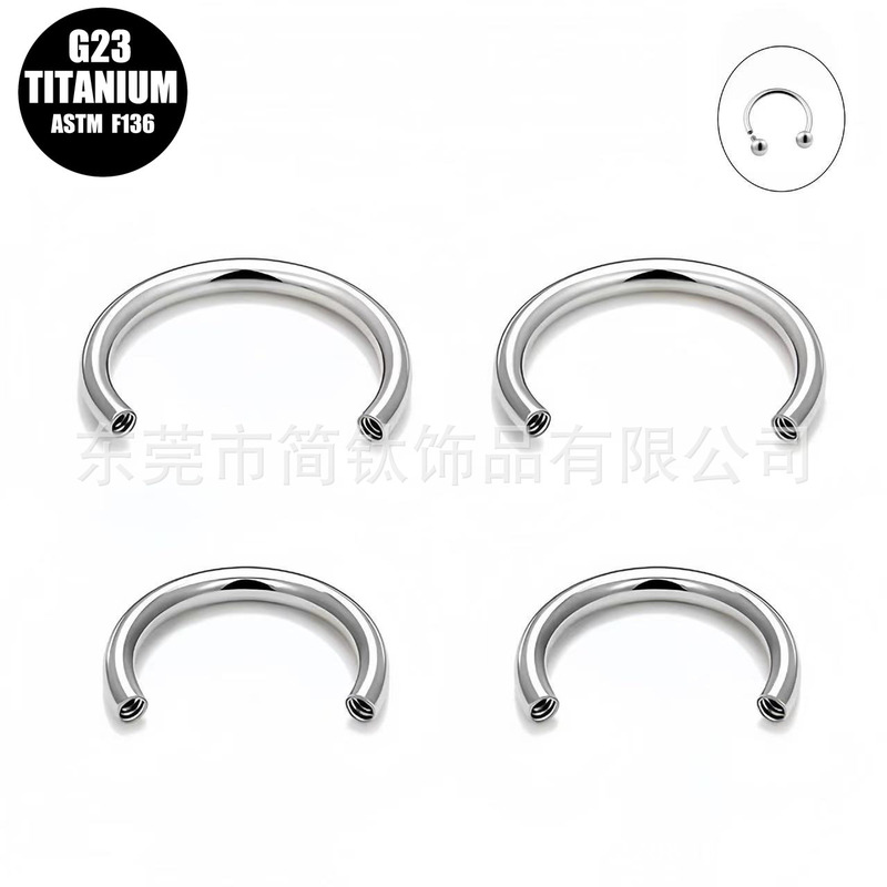 F136 Titanium Alloy C-Shaped Rod Internal Thread Lip Nail Ring Ear Bone Ring Horseshoe Ring Replacement Rod DIY Handmade Piercing Accessories
