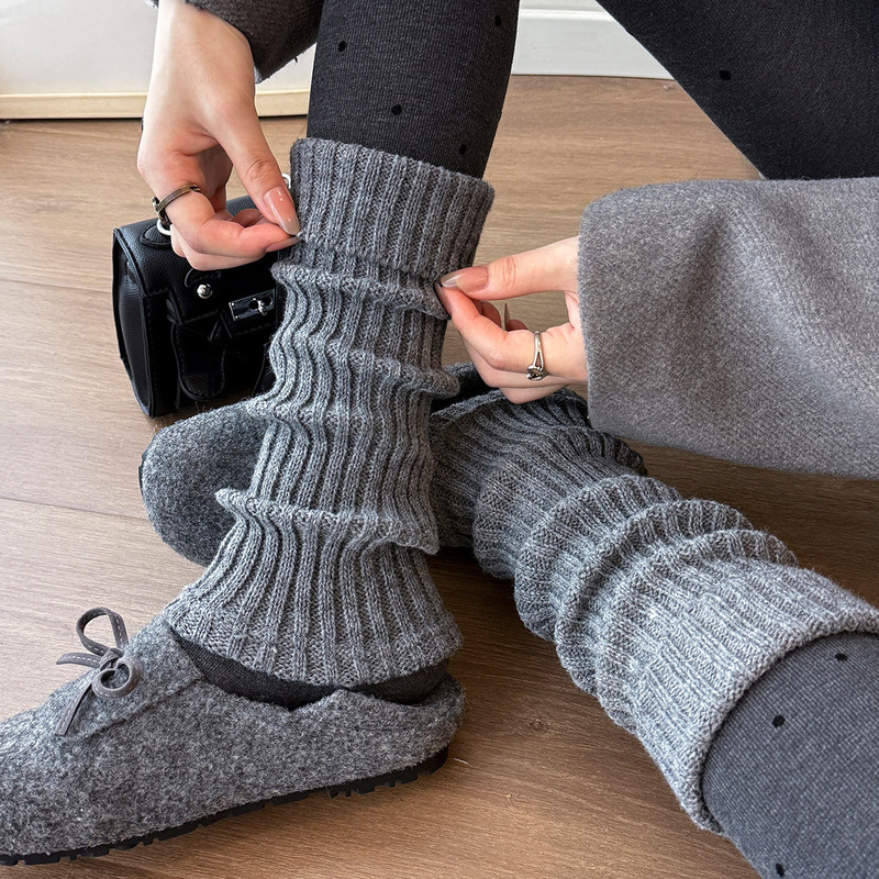 Knitted Long Tube Socks for Women, Autumn and Winter Thickened Thick Line Leg Warmers, Y2K Japanese and Korean Style Slimming Women's Socks, Solid Color