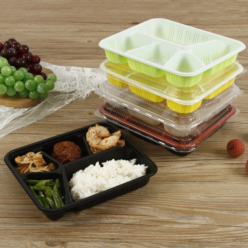 五格の使い捨てプラスチックのファーストフードの弁当箱三格のテイクアウトの弁当箱は4格のppの弁当箱を加熱することができます。|undefined