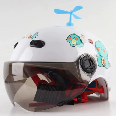 summer sunscreen children's riding cap | Motorcycle Safety Supplies - white-dinosaur-tea-short-mirror