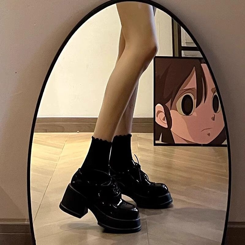 Women's thick-soled leather shoes with height-increasing chunky heels, Mary Jane shoes, 2026 new style, platform round-toe high-heeled slip-on loafers Women's thick-soled leather shoes with height-increasing chunky heels, Mary Jane shoes, 2026 new style, platform round-toe high-heeled slip-on loafers