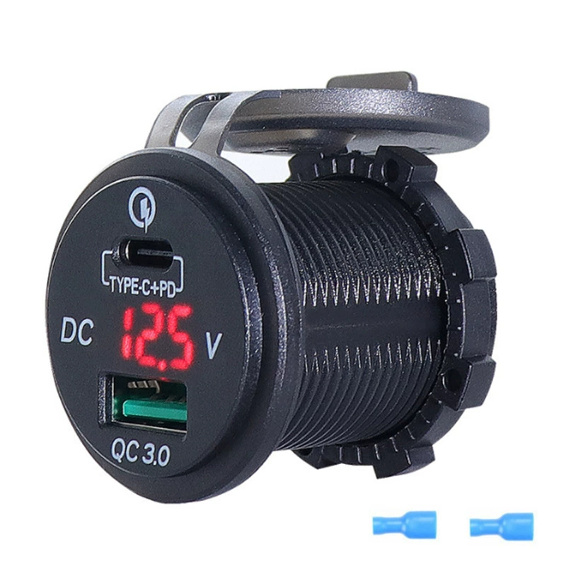 Автомобильный мотоциклетный кемпер модифицированная машина зарядка QC3.0 ремень измеритель напряжения Type-C функция не подключается