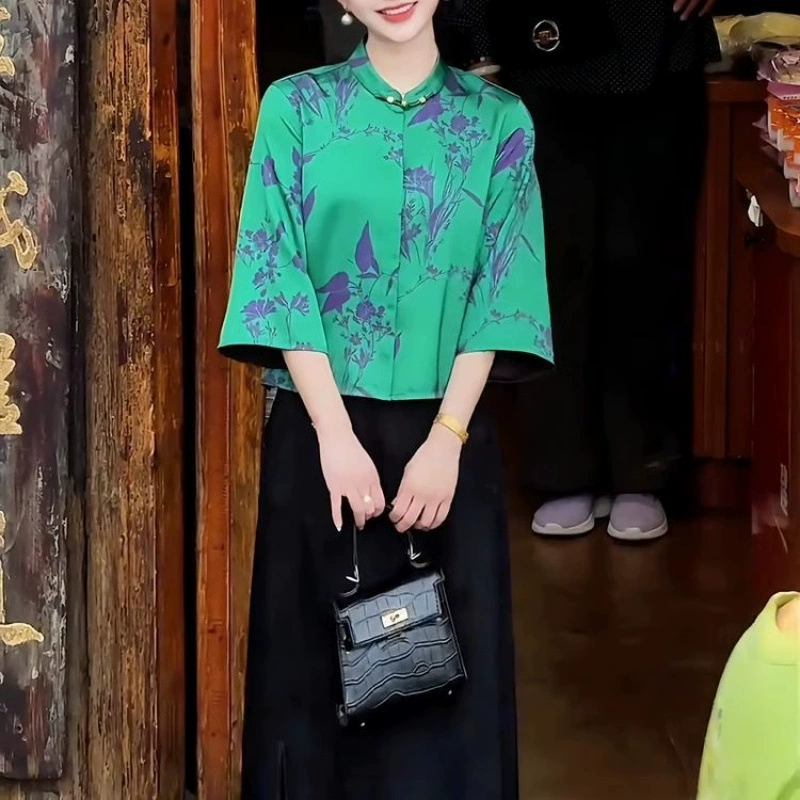 Жаккардовый китайский жакет в национальном стиле, лето 2025, новая модель, ретро-костюм Тан, укороченный кардиган, топ для стройности