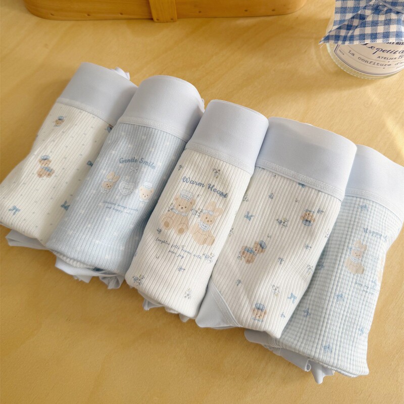 2026 Spring New Threaded Cotton Women's Underwear, Mid-Waist, High Elasticity, Cute Women's Underwear, Breathable Cotton Underwear, Pure and Fresh