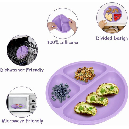 Amazon's popular children's suction cups round silicone dinner plate infant feeding anti-lost fixed three-grid smiling face plate
