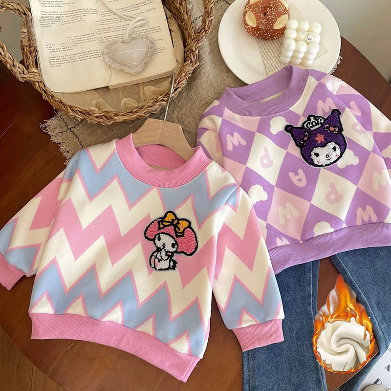 Толстовка для девочек 2024 осень-зима новый кулуми мультфильм плюс бархатный свитер пуловер для детей теплая нижняя рубашка