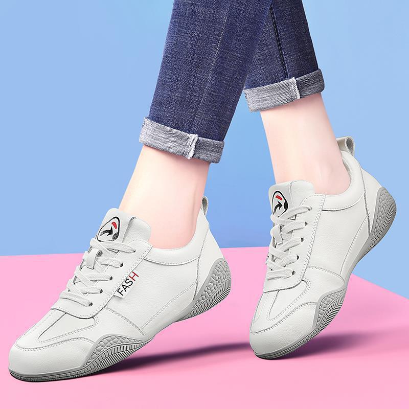 Shield Fox Genuine Leather White Sneakers for Women 2026 Spring and Autumn Flat Sneakers Versatile Soft-Soled Sports Casual Shoes 58231