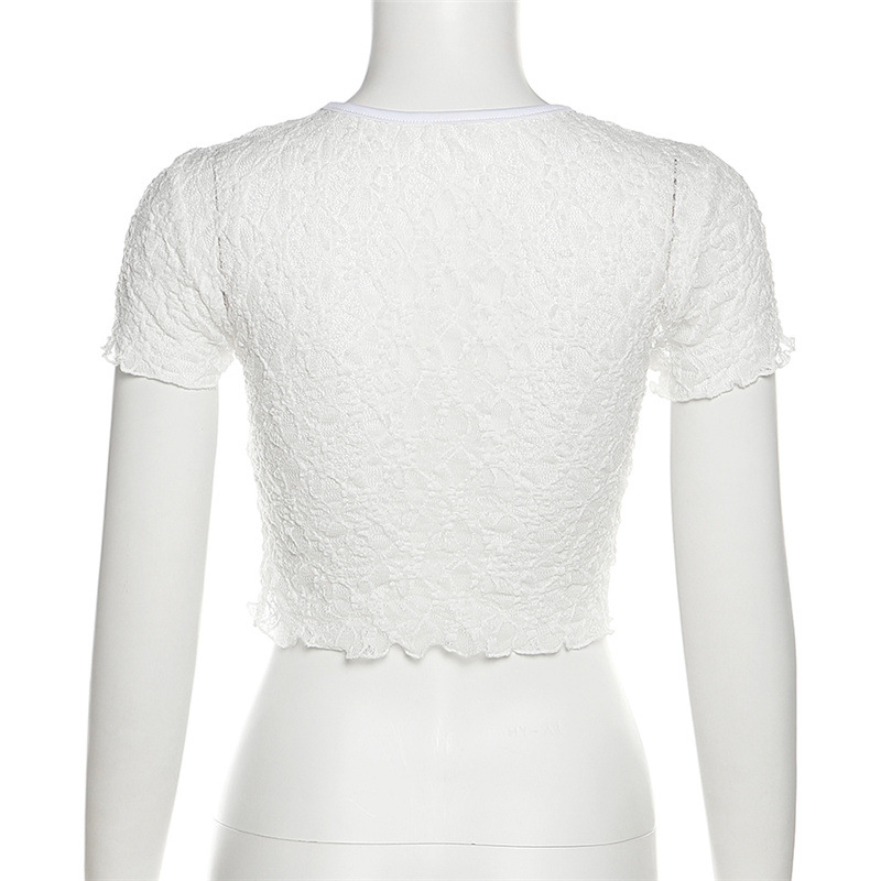 Summer Trends Women Clothing round Neck Short Sleeve Voile Cropped Slim Fit All Match T shirt