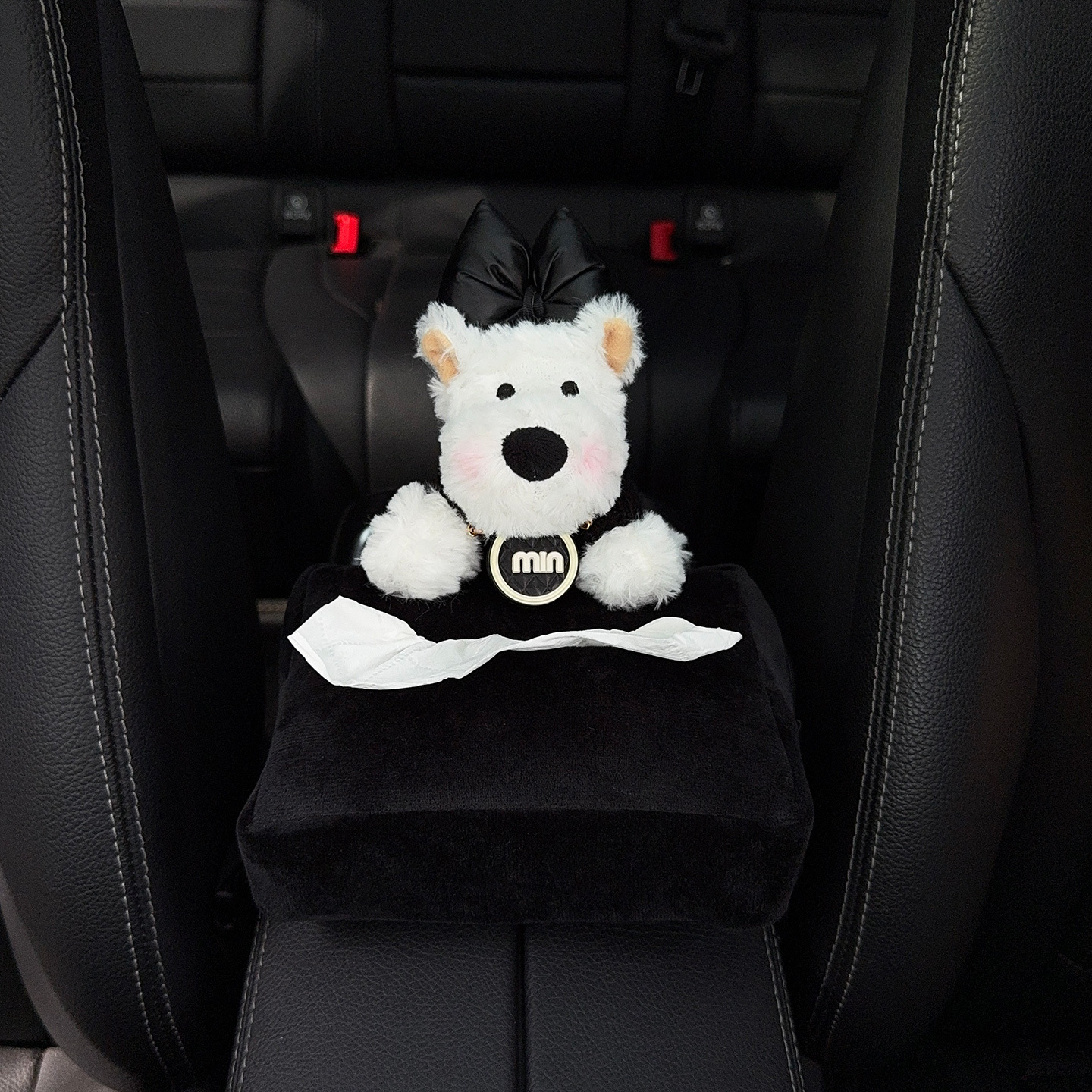 Cartoon West Highland Car Creative Seat Back Tissue Holder, Multifunctional Tissue Box for Car Armrest Box, In-Car Tissue Box