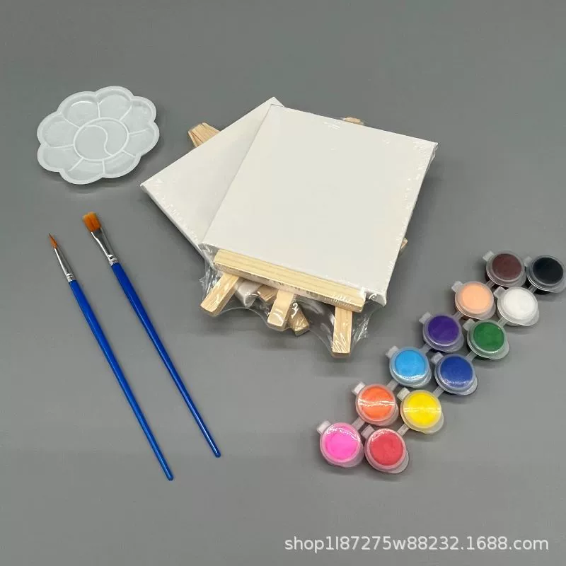 Мини-набор для живописи на холсте, 10×10 / 8×8 см, акрил на терилен‑хлопке, мольберт и кисти
