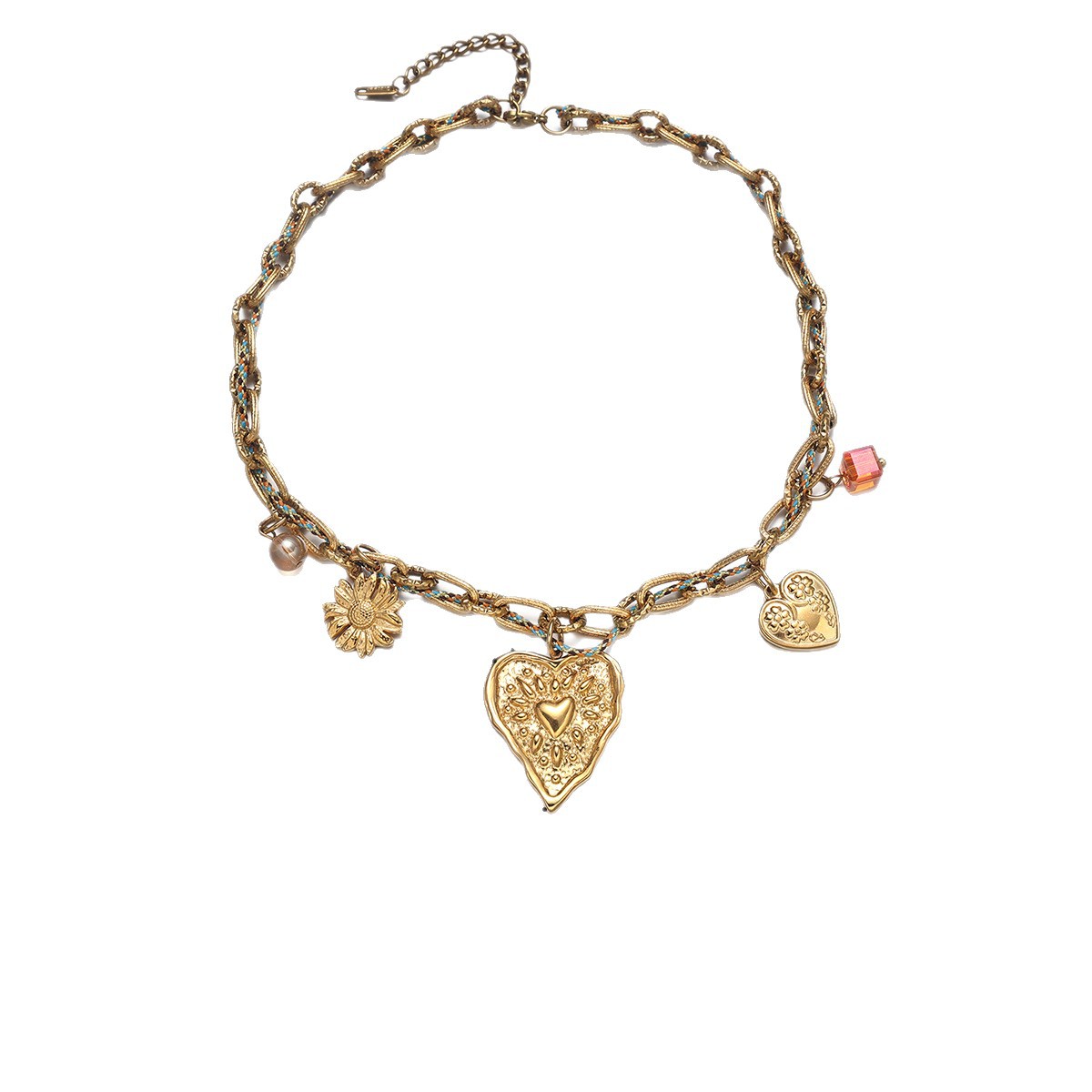 Collar de acero inoxidable TENA Europa y América de lujo ligero nicho de moda personalidad de acero de titanio cuerdas amor collar de piedra natural