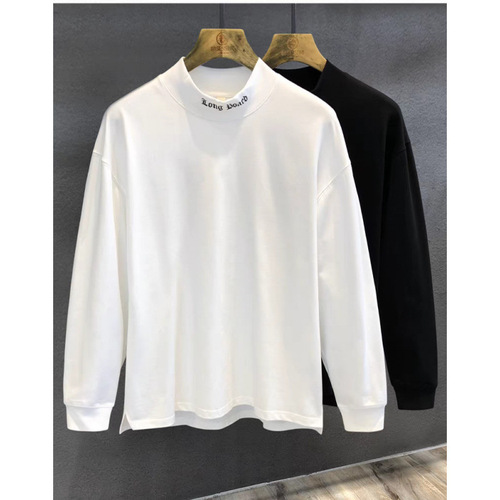 Autumn/Winter White Half-Neck Fleece Sweatshirt Long-Sleeved Hoodless Casual Base Shirt T-Shirt Top