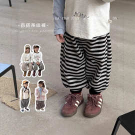 大小卷童装25秋儿童裤子男宝女宝立体卡通条纹经典长裤休闲裤卫裤