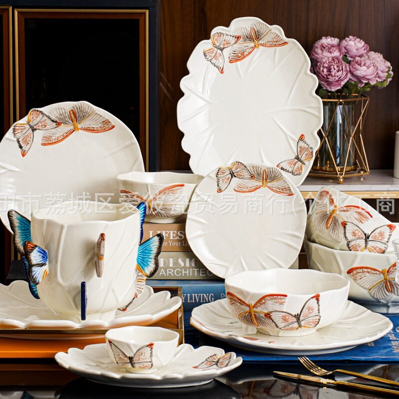 Cross-Border Portuguese Bordallo Pinheiro Tableware 3D Butterfly Dinner Plate Large and Small Bowls Vase Oval Plate Cross-Border Portuguese Bordallo Pinheiro Tableware 3D Butterfly Dinner Plate Large and Small Bowls Vase Oval Plate