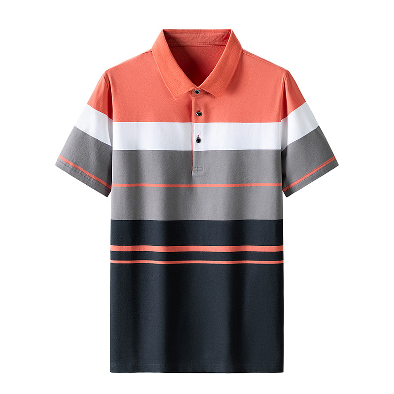 Striped Polo Shirt Men's Summer Ice Silk Men's T-shirt Business Fashion Men's Short-sleeved Dad's Lapel Light Luxury