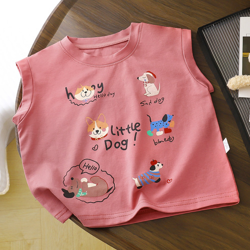 100% cotton children's vest t-shirt for boys and girls 2025 new summer cartoon baby sleeveless breathable top