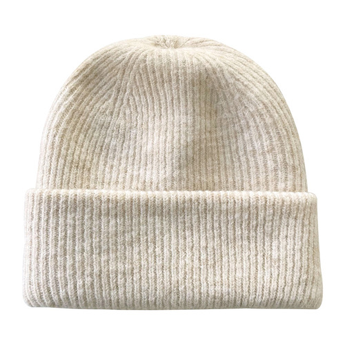 chaowarm~Solid color winter warm woolen hat showing face small knitted pile hat soft big head hat for women