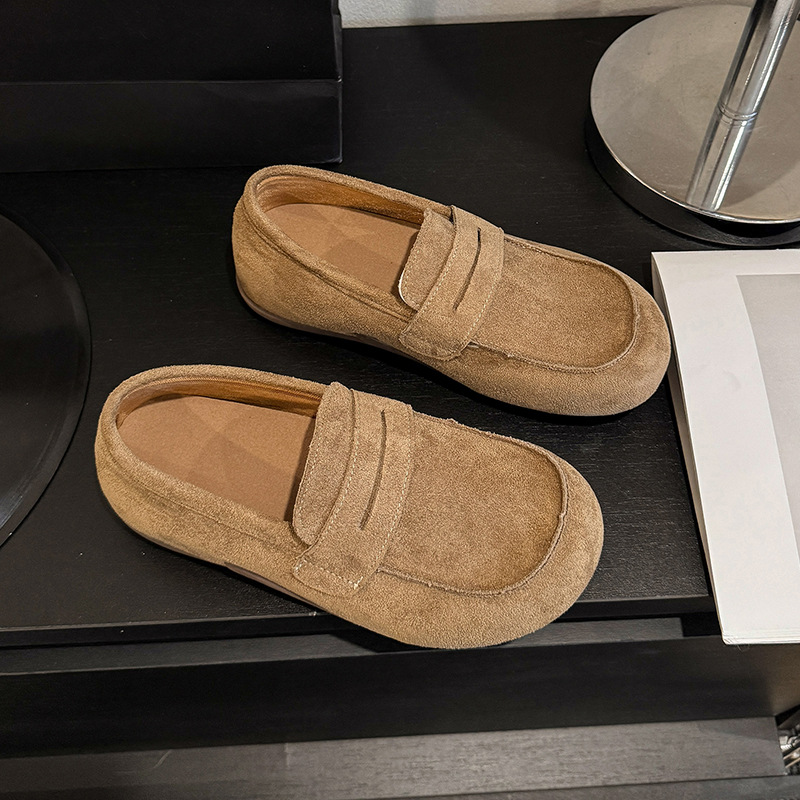 厚底复古手工小个子乐福鞋女2025年春秋季新款休闲粗跟一脚蹬单鞋