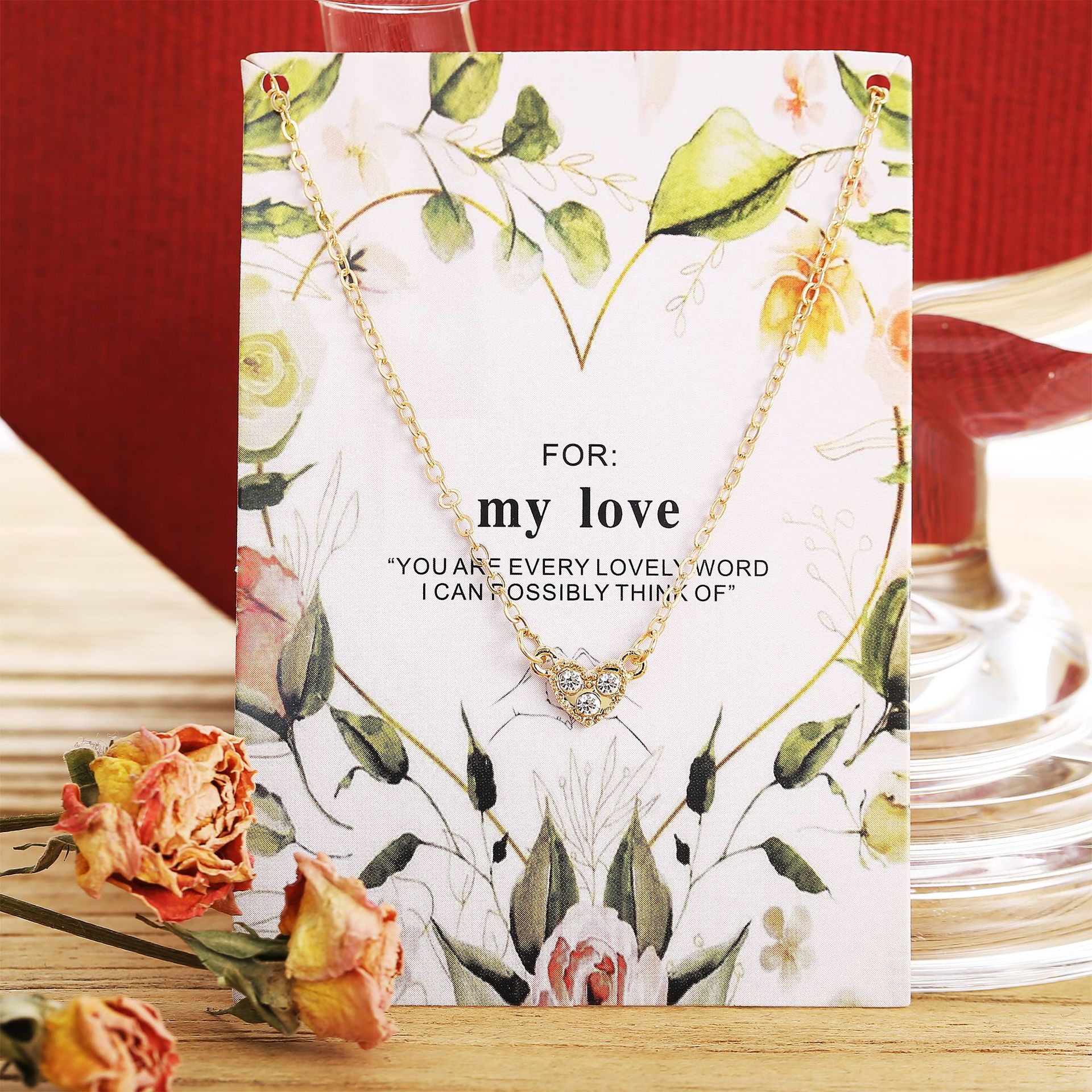 Fashion heart-shape inlaid rhinestone alloy necklace wholesale