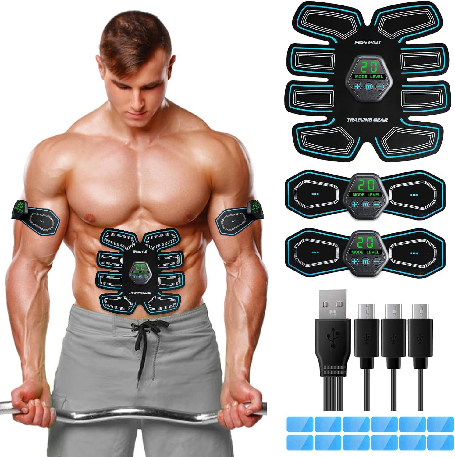 跨境亚马逊腹部健身仪充电款显示屏懒人全身肌肉锻炼健身健腹器