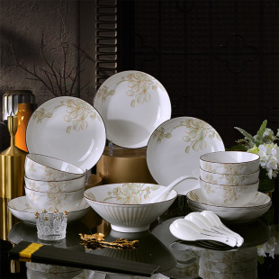 Jingdezhen Tableware suit Bowl and Dish Plate Simple Chinese Style Tableware Ceramic Rice Bowl Household High Color Value Bowl Household Dining
