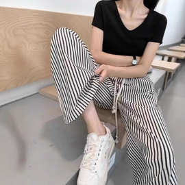 原做法休闲运动裤女夏季薄款冰丝阔腿裤直筒垂感大码胖mm卫裤批发