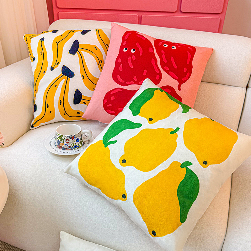 Funda de almohada de fruta abstracta de dibujos animados, almohada de viento, almohada linda, dormitorio de estudiantes, almohada de sofá, cojín, funda de almohada