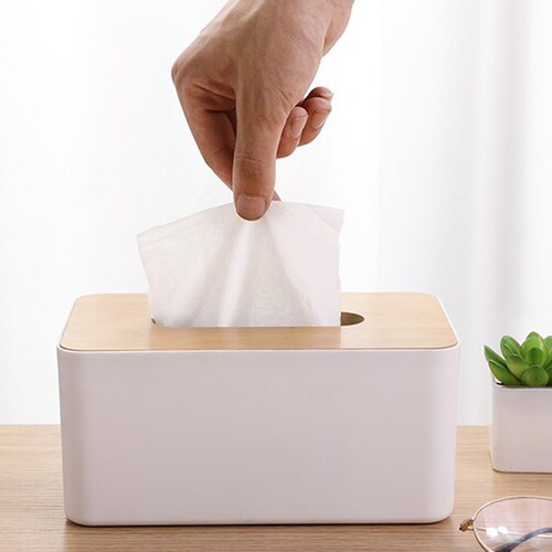 Plastic tissue box printing and customized logo tissue box gift advertising tissue storage box wooden lid napkin box