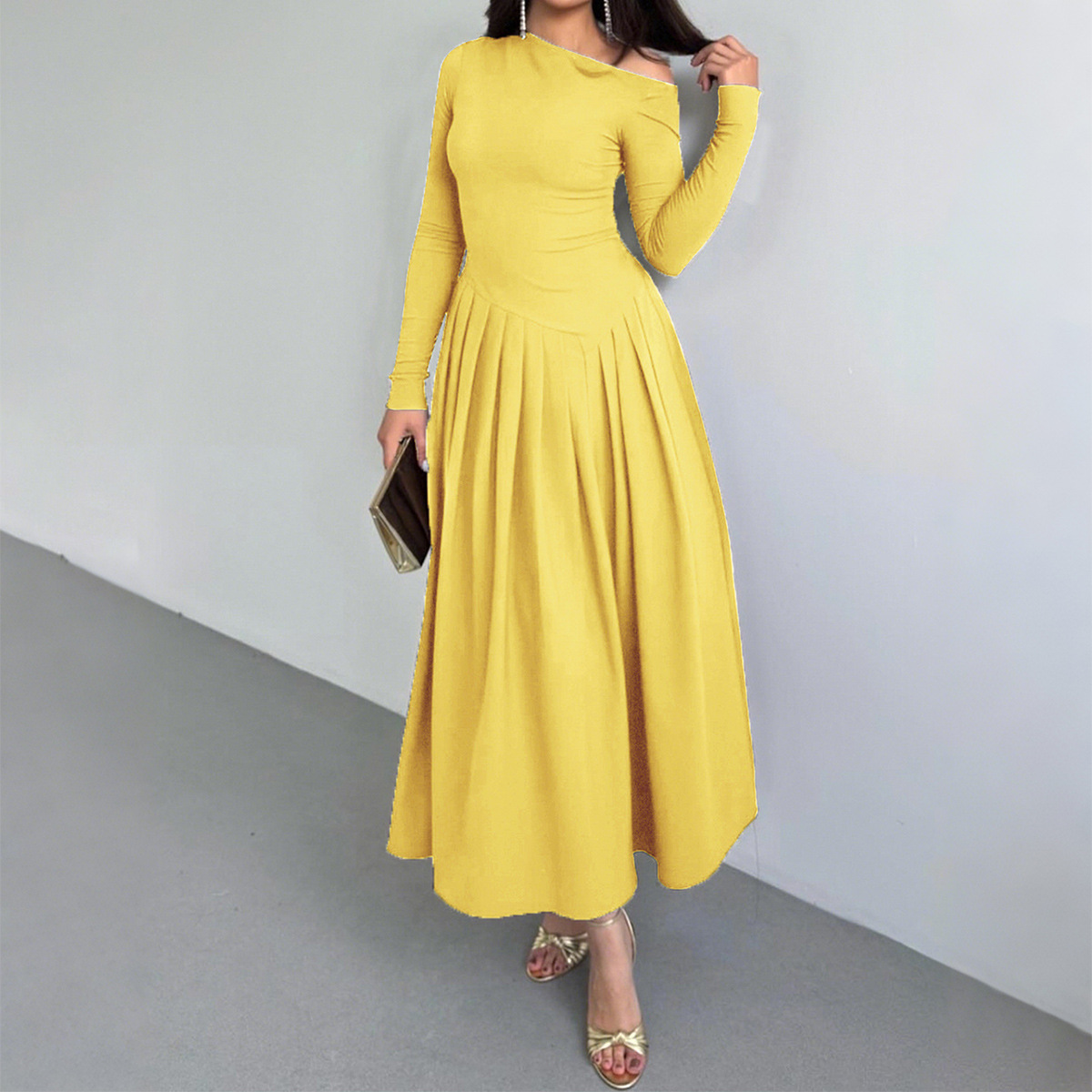 Women's Elegant Long-Sleeve Maxi High Waist Dress