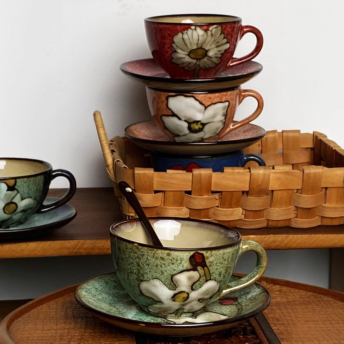 Tazas de café de cerámica plato red taza de agua roja taza de leche casera café latte pastoral viento taza de té de la tarde taza de té negro