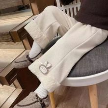 2025冬季韩版女童加绒加厚裤子宝宝洋气一体羊羔绒休闲喇叭裤外穿